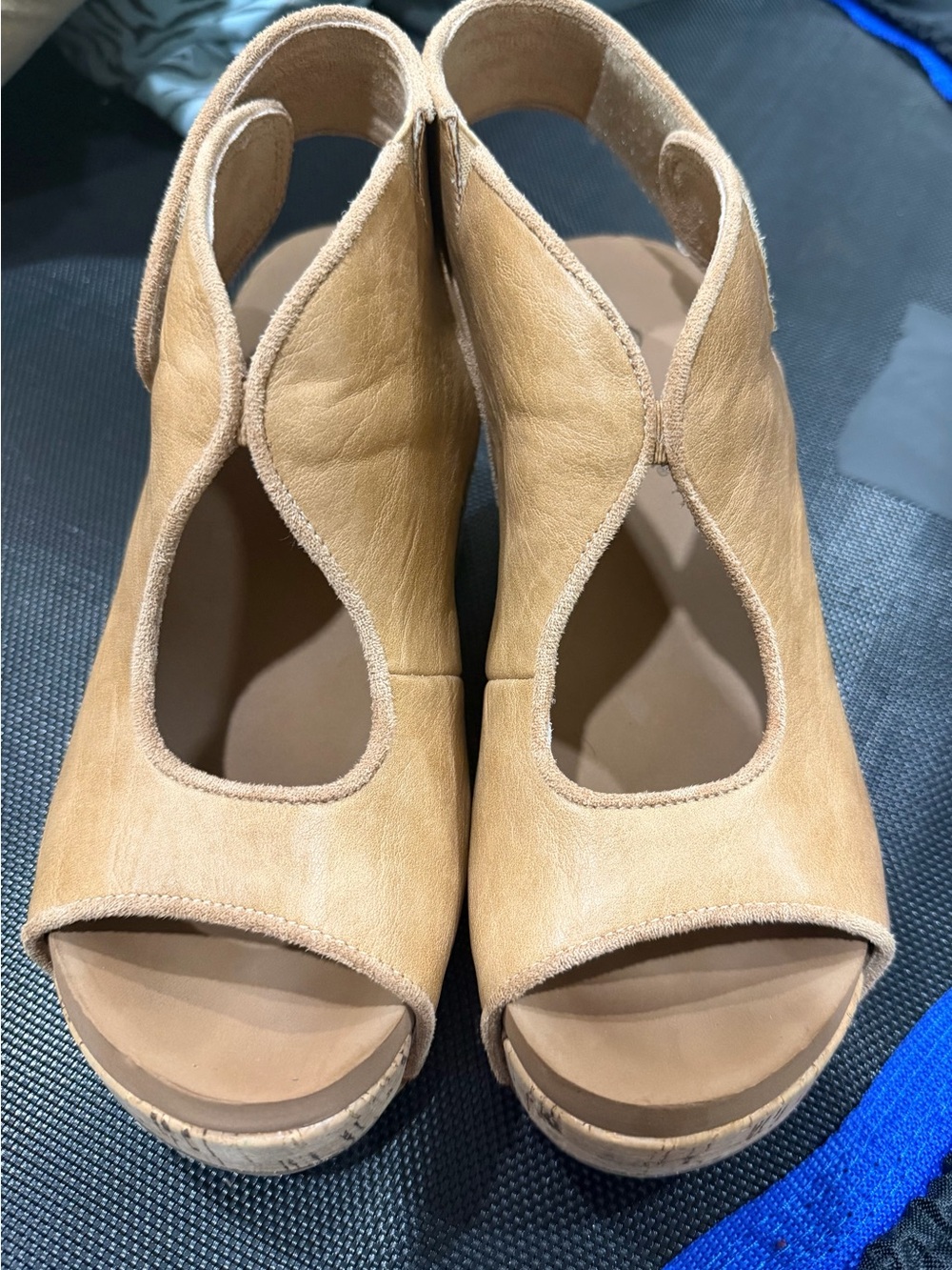 Corkys Beige Cutout Peep-Toe Wedge Sandals